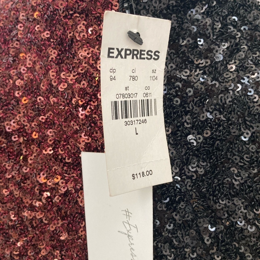 NWT Express Sequin Color Block Faux Wrap Mini Dress Espresso Black - Picture 12 of 15